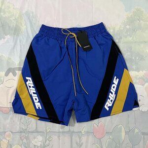 Rhude Black And Yellow Contrast Striped Blue Shorts